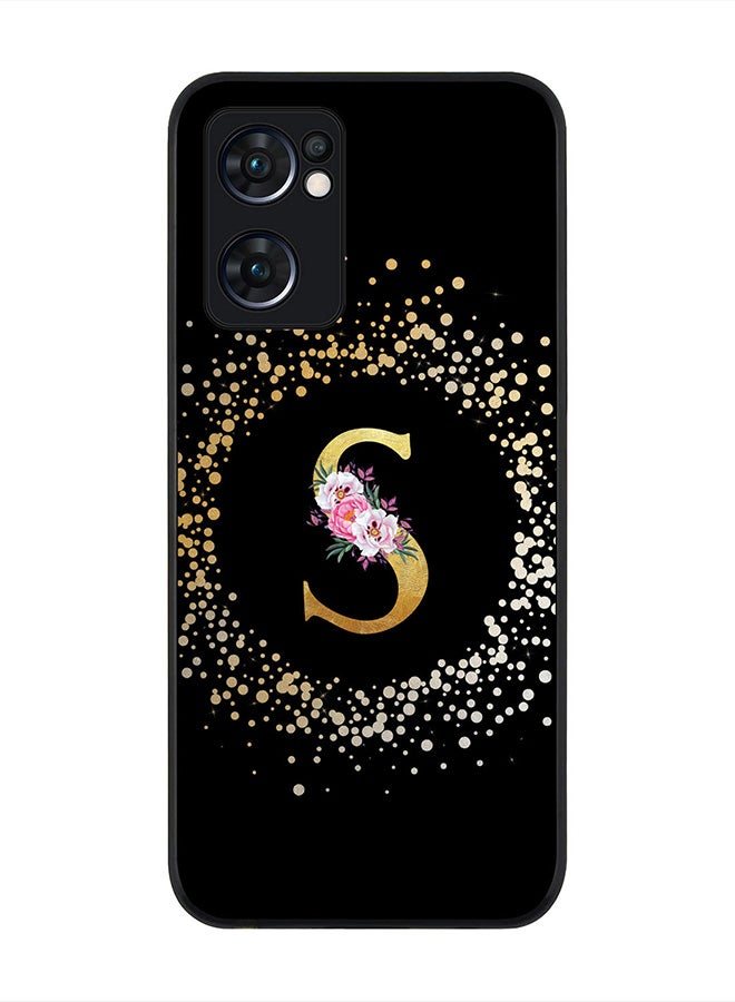 Stylizedd Rugged Black Edge Case for Oppo Reno7 5G , Slim fit Rubber Edges Thin Cover -  Custom Monogram Initial Letter Floral Pattern Alphabet - S (Black) - Image 1