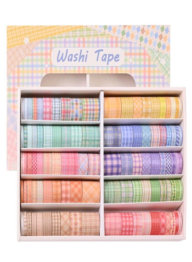 GINCEVHY Plaid Washi Tape Set, 100 Rolls Basic Grid Decorative Masking Tapes, 5/8/10/15/20/30mm Wide 6.56ft Long/Roll Colorful Lattice Washi Tape for Arts, DIY Crafts, Journals, Planners, Scrapbook, Wrapping - Image 1
