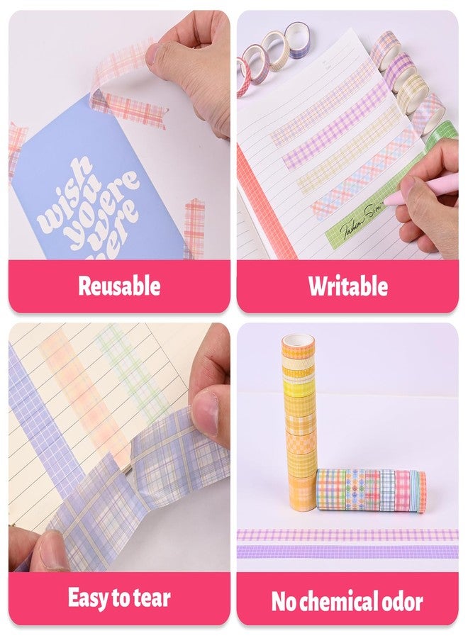 GINCEVHY Plaid Washi Tape Set, 100 Rolls Basic Grid Decorative Masking Tapes, 5/8/10/15/20/30mm Wide 6.56ft Long/Roll Colorful Lattice Washi Tape for Arts, DIY Crafts, Journals, Planners, Scrapbook, Wrapping - Image 4