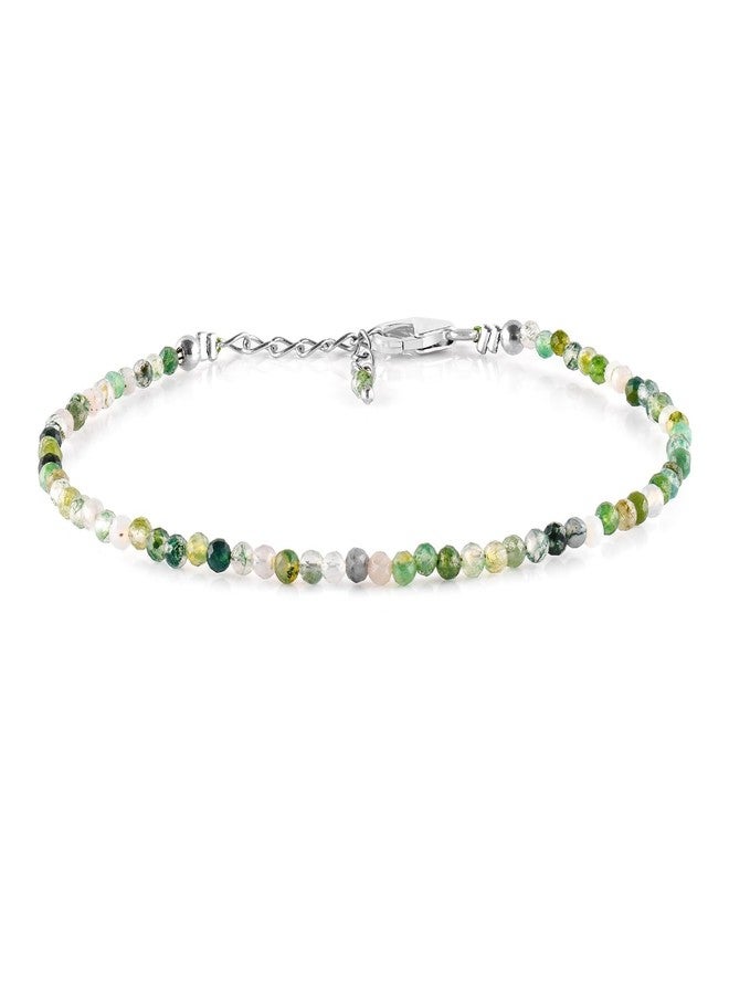 يانارا أساور يانارا من العقيق الأخضر الطحلبي للنساء، مصنوعة يدويًا من خرز الأحجار الكريمة الطبيعية الدقيقة، مرصعة بكريستالات طاقة الشاكرا وأحجار الشفاء، مع سلسلة مطلية بالفضة بطول 8 بوصات. - Image 1