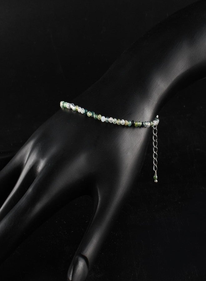 يانارا أساور يانارا من العقيق الأخضر الطحلبي للنساء، مصنوعة يدويًا من خرز الأحجار الكريمة الطبيعية الدقيقة، مرصعة بكريستالات طاقة الشاكرا وأحجار الشفاء، مع سلسلة مطلية بالفضة بطول 8 بوصات. - Image 2