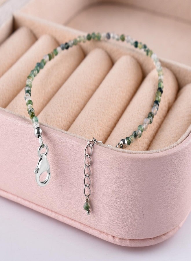 يانارا أساور يانارا من العقيق الأخضر الطحلبي للنساء، مصنوعة يدويًا من خرز الأحجار الكريمة الطبيعية الدقيقة، مرصعة بكريستالات طاقة الشاكرا وأحجار الشفاء، مع سلسلة مطلية بالفضة بطول 8 بوصات. - Image 3