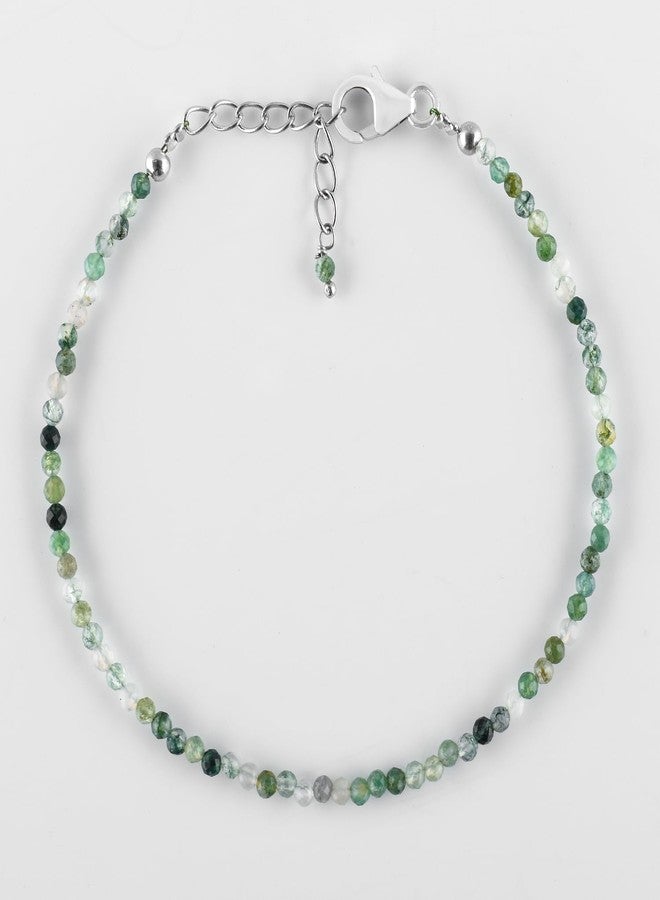 يانارا أساور يانارا من العقيق الأخضر الطحلبي للنساء، مصنوعة يدويًا من خرز الأحجار الكريمة الطبيعية الدقيقة، مرصعة بكريستالات طاقة الشاكرا وأحجار الشفاء، مع سلسلة مطلية بالفضة بطول 8 بوصات. - Image 4