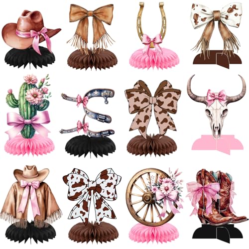 Yavxzvbw 12Pcs Cowgirl Party Decorations Western Cowgirl Boot Centerpieces for Tables Pink Rodeo Theme Western Boots and Bows Party Decorations for Baby Shower Table Decor - Image 1