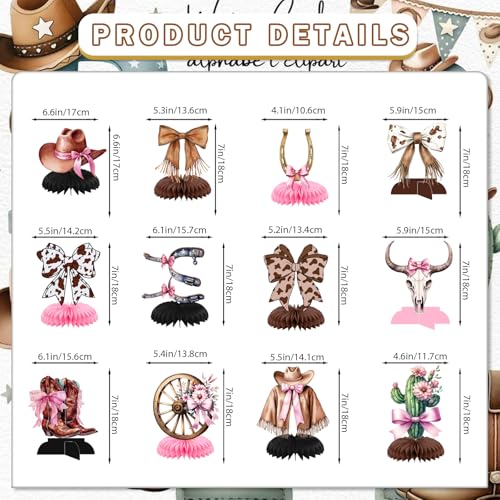 Yavxzvbw 12Pcs Cowgirl Party Decorations Western Cowgirl Boot Centerpieces for Tables Pink Rodeo Theme Western Boots and Bows Party Decorations for Baby Shower Table Decor - Image 5