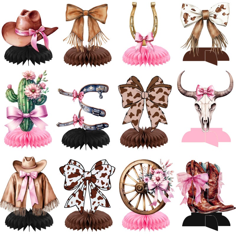 Yavxzvbw 12Pcs Cowgirl Party Decorations Western Cowgirl Boot Centerpieces for Tables Pink Rodeo Theme Western Boots and Bows Party Decorations for Baby Shower Table Decor - Image 3