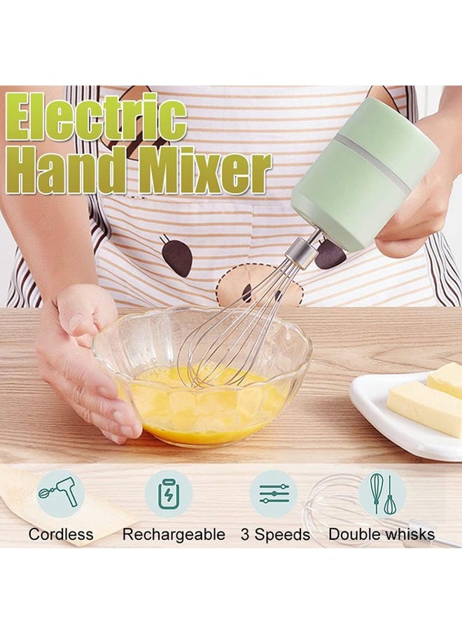 Hihonor - 3 Speeds Electric Handheld Mixer, USB Rechargeable Cordless Hand Mixer Egg Beater with 2 Whisks for Whipping or Mixing Eggs, Butter, Cream, Green - Image 1