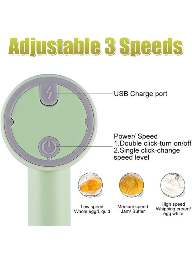 Hihonor - 3 Speeds Electric Handheld Mixer, USB Rechargeable Cordless Hand Mixer Egg Beater with 2 Whisks for Whipping or Mixing Eggs, Butter, Cream, Green - Image 1