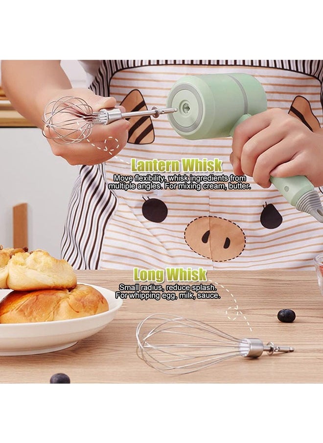 Hihonor - 3 Speeds Electric Handheld Mixer, USB Rechargeable Cordless Hand Mixer Egg Beater with 2 Whisks for Whipping or Mixing Eggs, Butter, Cream, Green - Image 1