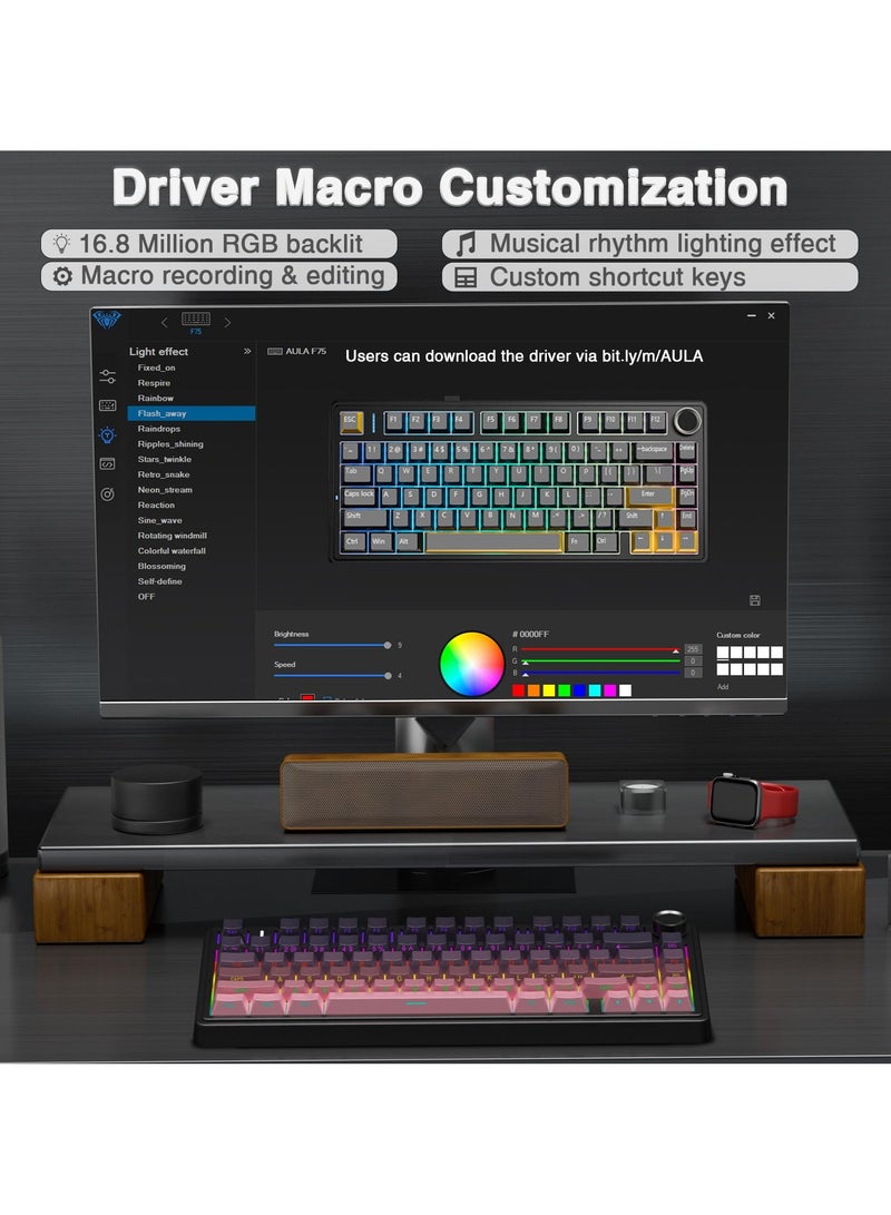 AULA F75 Wireless Mechanical Keyboard Switches RGB Backlit Gaming Keyboard  - Image 5