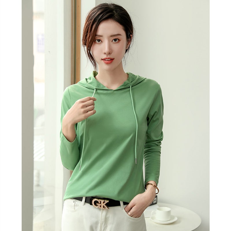 2024 Silk Cotton Hoodie T-Shirt Womens Spring Thin Fashion Top fruit green - Image 1
