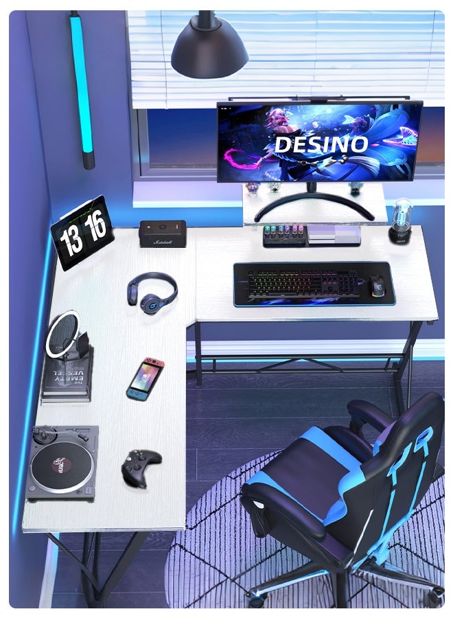 قف مكتب ألعاب على شكل حرف L، مكتب زاوية للكمبيوتر، مكتب منزلي كبير، طاولة ألعاب، مكتب كتابة متين، طاولة دراسة عصرية، محطة عمل مكتبية بسيطة، 130*75*50 سم (أبيض) - Image 2