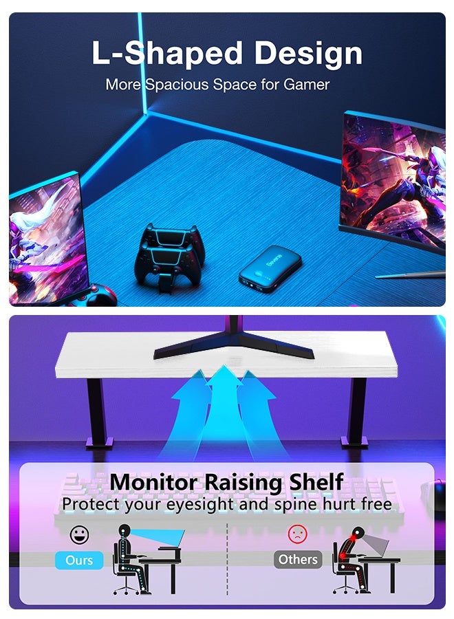 قف مكتب ألعاب على شكل حرف L، مكتب زاوية للكمبيوتر، مكتب منزلي كبير، طاولة ألعاب، مكتب كتابة متين، طاولة دراسة عصرية، محطة عمل مكتبية بسيطة، 130*75*50 سم (أبيض) - Image 5