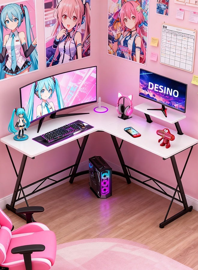 قف مكتب ألعاب على شكل حرف L، مكتب زاوية للكمبيوتر، مكتب منزلي كبير، طاولة ألعاب، مكتب كتابة متين، طاولة دراسة عصرية، محطة عمل مكتبية بسيطة، 130*75*50 سم (أبيض) - Image 4