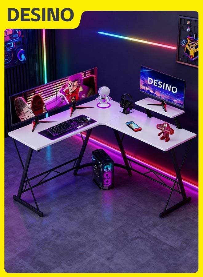 قف مكتب ألعاب على شكل حرف L، مكتب زاوية للكمبيوتر، مكتب منزلي كبير، طاولة ألعاب، مكتب كتابة متين، طاولة دراسة عصرية، محطة عمل مكتبية بسيطة، 130*75*50 سم (أبيض) - Image 1