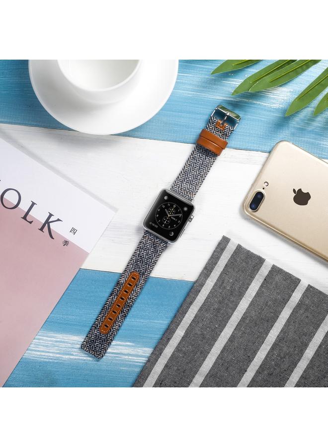 erorex Cloth+ Top-grain Leather Wrist Watch Band for Apple Watch Ultra 49mm&Watch Ultra 2 49mm / Series 10 46mm / 9&8&7 45mm / SE 3&SE 2&6&SE&5&4 44mm / 3&2&1 42mm - Image 2