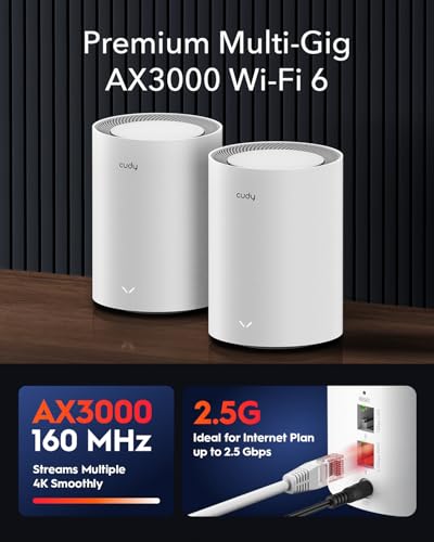 Cudy WiFi 6 Mesh Router AX3000 25G Port Whole Home Mesh WiFi System Dual Band 3000Mbps Connect 200 Devices App Parental Control VPN Router for Gaming Streaming Smart Home 1Pack - Image 3
