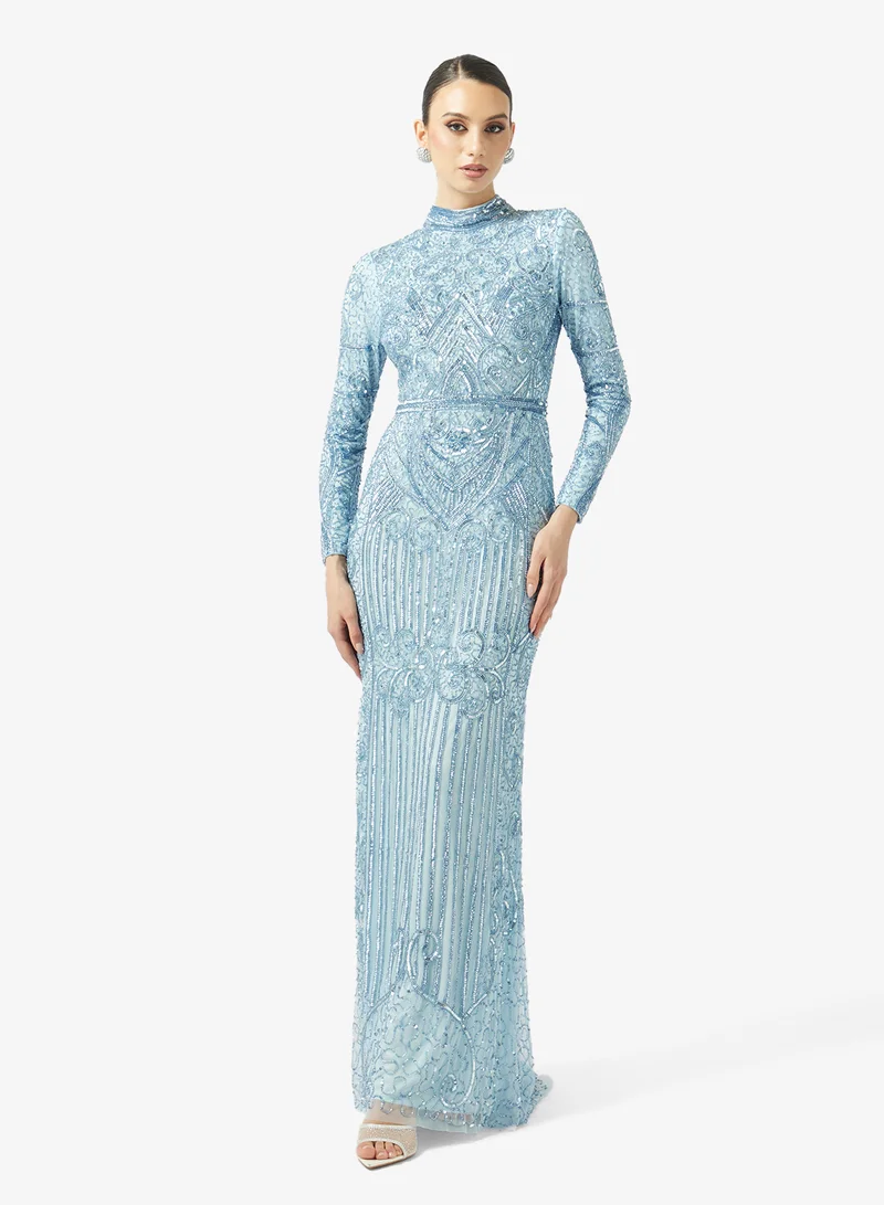 Boat Neck  Sequin Maxi Dress