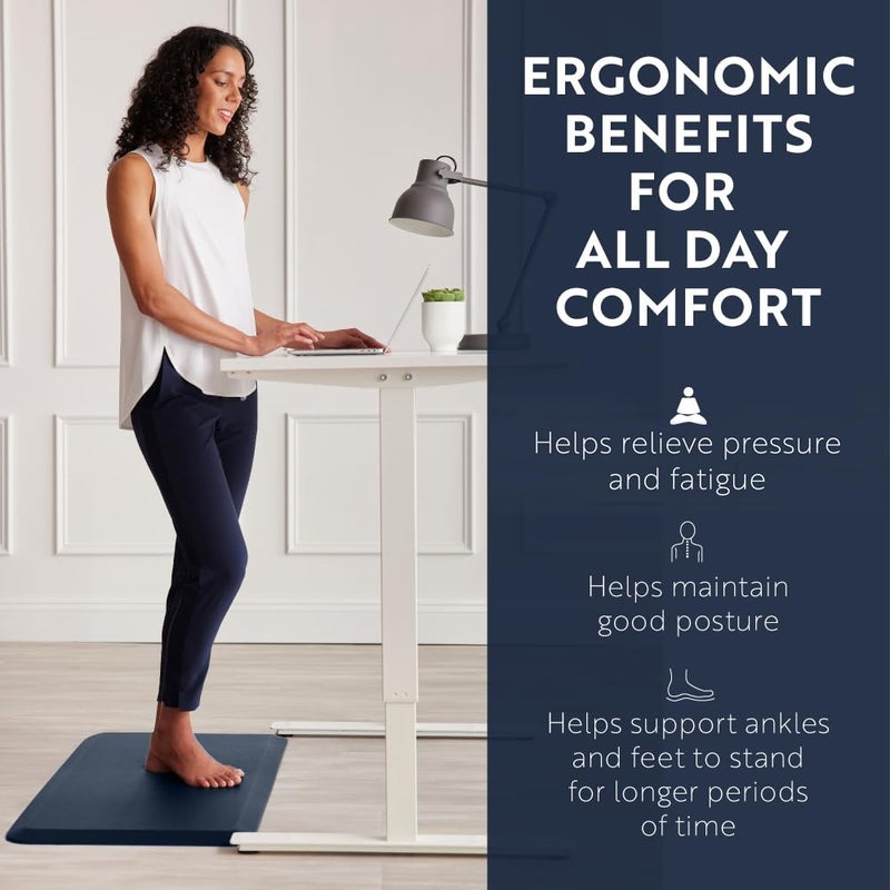 KANGAROO Thick Ergonomic Anti Fatigue Mats for Kitchen Floor, 48x20, Cushioned Standing Office Desk Mat, Waterproof Scratch Resistant Topside, Supportive All Day Comfort Padded Foam Rugs, Navy - Image 3