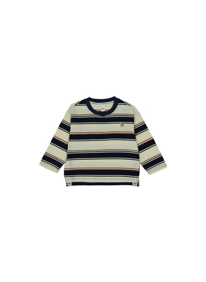 Parent-child Matching Outfits  Spring New Children's Classic Striped Long-sleeve T-shirt Boys And Girls Slit Design Cotton Top