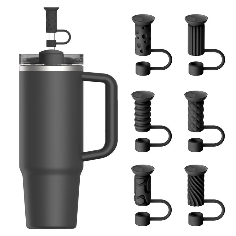 YOTIME Silicone Straw Covers Cap, 6 Pcs Reusable 0.39in/10mm Suction Cup Straw Toppers for Stanley Cup 40 30 oz, Black - Image 1
