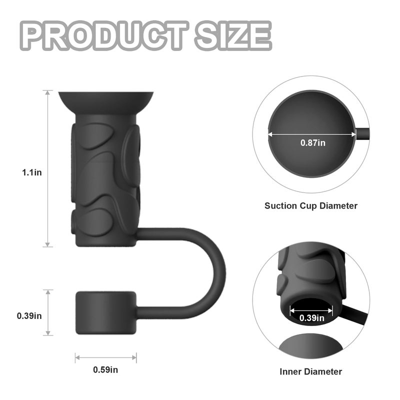 YOTIME Silicone Straw Covers Cap, 6 Pcs Reusable 0.39in/10mm Suction Cup Straw Toppers for Stanley Cup 40 30 oz, Black - Image 2