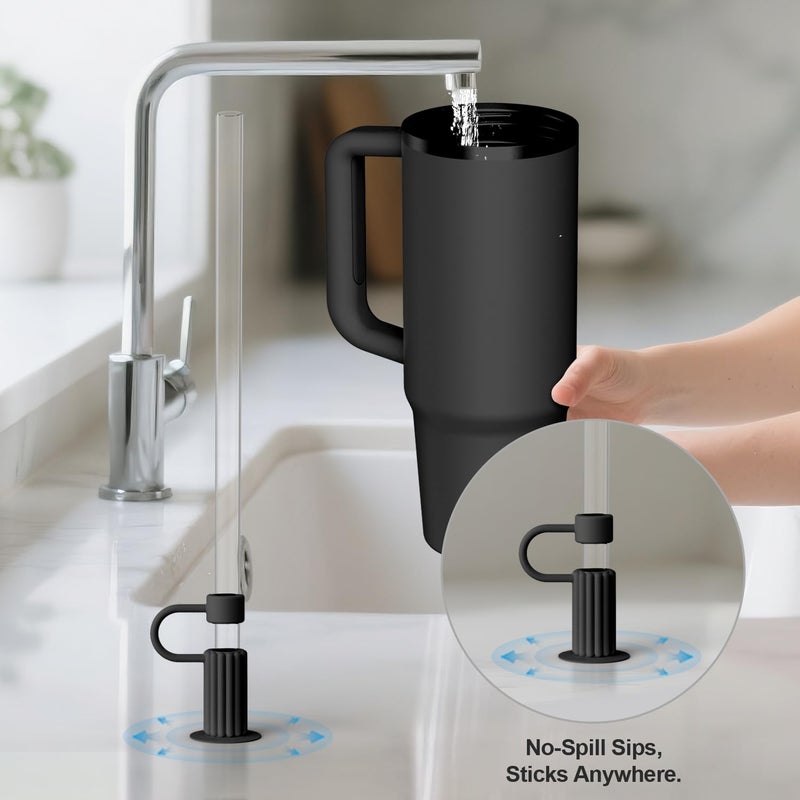 YOTIME Silicone Straw Covers Cap, 6 Pcs Reusable 0.39in/10mm Suction Cup Straw Toppers for Stanley Cup 40 30 oz, Black - Image 3