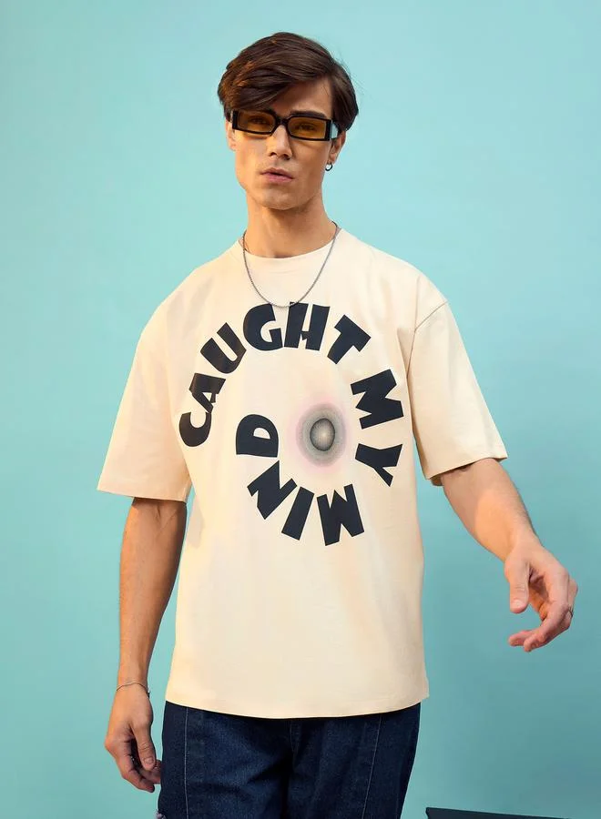 Mascln Sassafras Caught My Mind Slogan Print Oversized T-Shirt by Styli