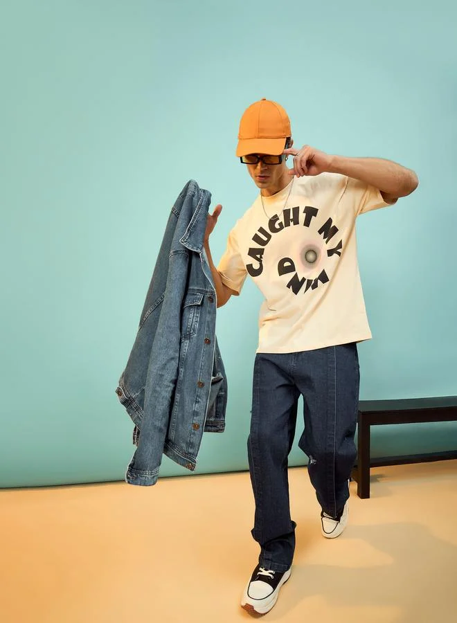 Mascln Sassafras Caught My Mind Slogan Print Oversized T-Shirt by Styli