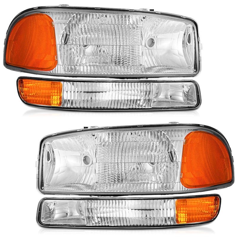 WEELMOTO for 19992006 Sierra 1500 headlights for 0106 Sierra 2500 HD 3500 1500 HD 9906 Yukon0006 Yukon XL 1500 2500 Headlamp Chrome Housing Amber Reflector LeftRight
