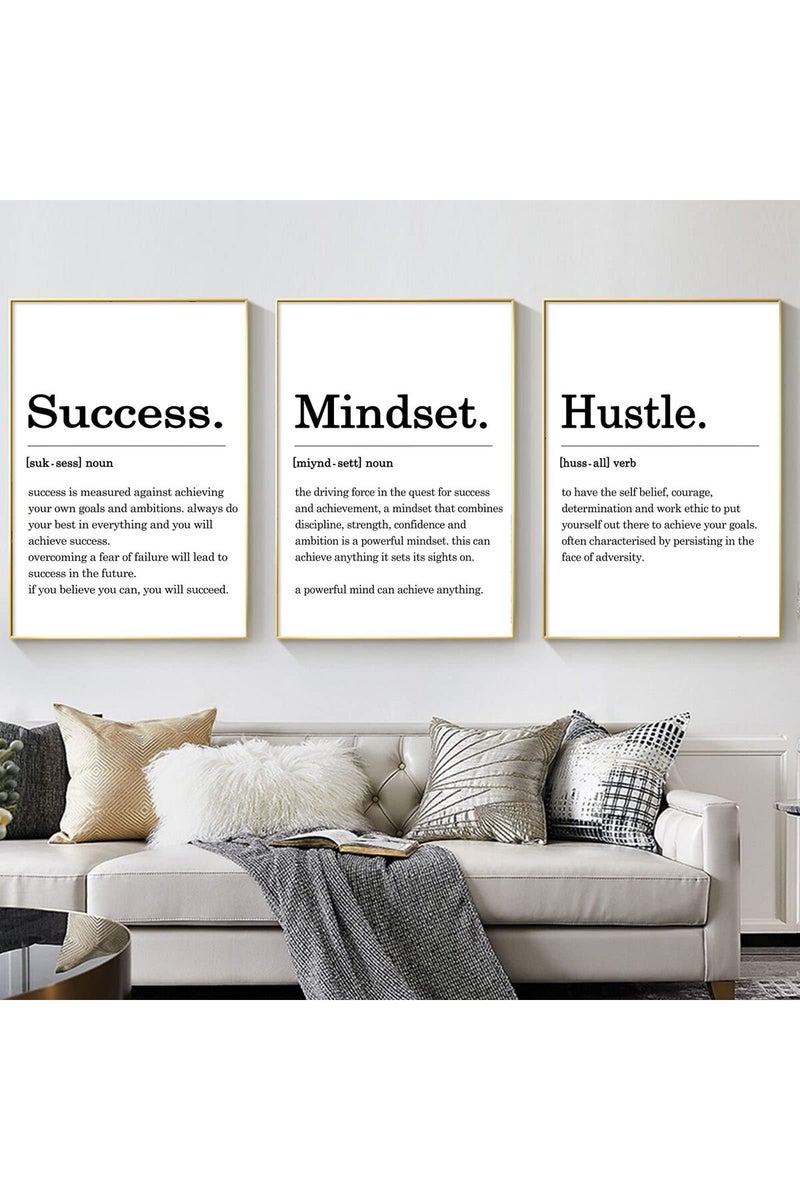 Pttkktbm Inspirational Quotes Canvas Wall Art Black and White Quote Posters Hustle Success Mindset Definition Wall Art Positive Prints Motivational Office Pictures for Living Room Decor 16x24inchx3 (No Frame) - Image 1