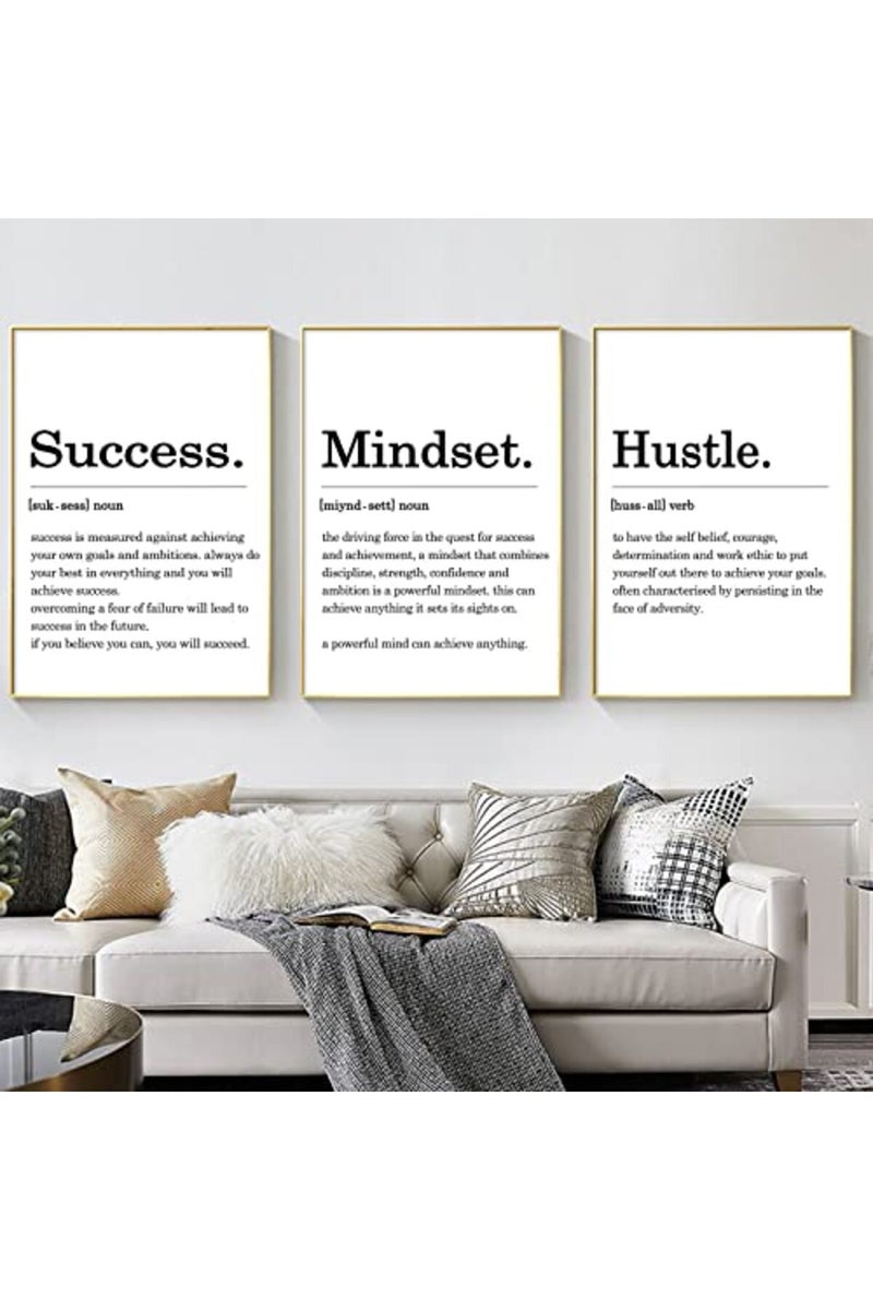 Pttkktbm Inspirational Quotes Canvas Wall Art Black and White Quote Posters Hustle Success Mindset Definition Wall Art Positive Prints Motivational Office Pictures for Living Room Decor 16x24inchx3 (No Frame) - Image 2