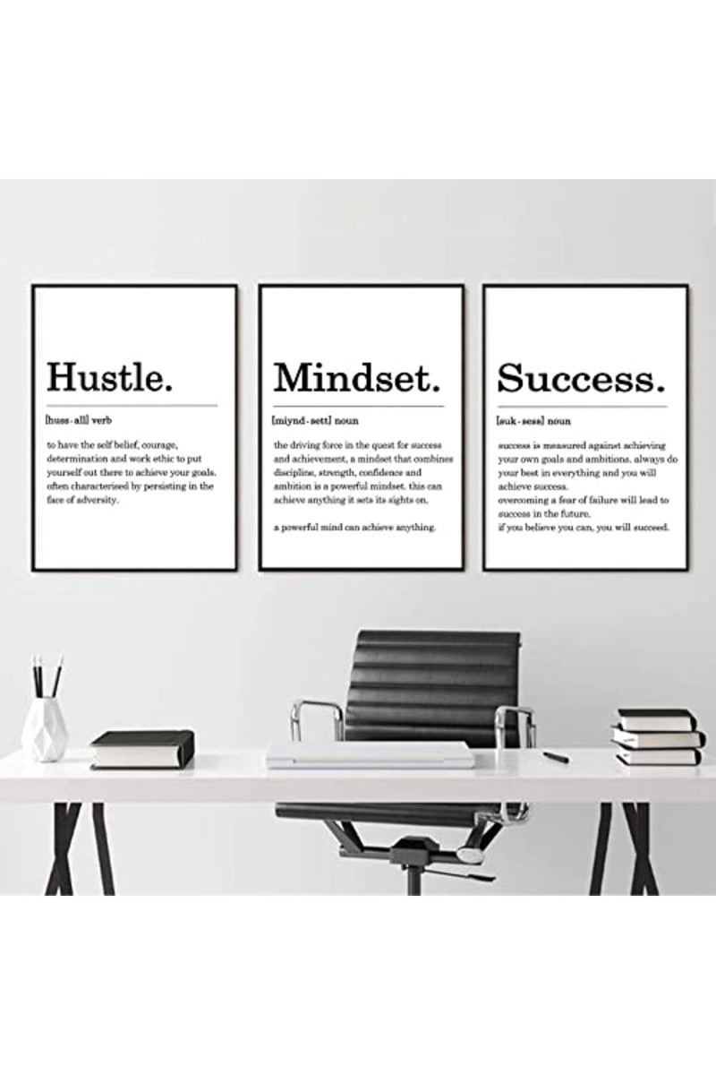 Pttkktbm Inspirational Quotes Canvas Wall Art Black and White Quote Posters Hustle Success Mindset Definition Wall Art Positive Prints Motivational Office Pictures for Living Room Decor 16x24inchx3 (No Frame) - Image 4