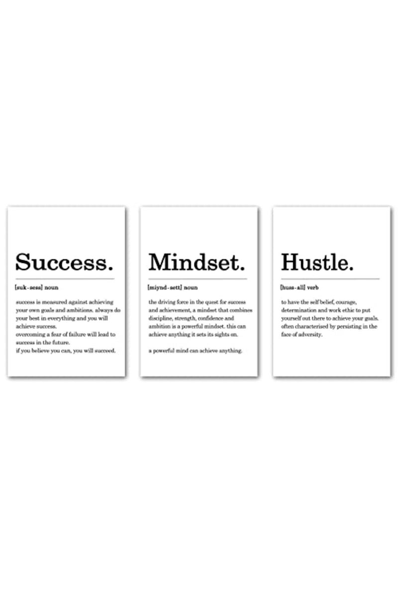 Pttkktbm Inspirational Quotes Canvas Wall Art Black and White Quote Posters Hustle Success Mindset Definition Wall Art Positive Prints Motivational Office Pictures for Living Room Decor 16x24inchx3 (No Frame) - Image 3