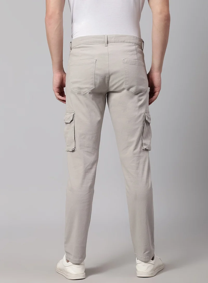 Dennis Lingo Men's Light Grey Tapered Fit Cotton Cargo Pants