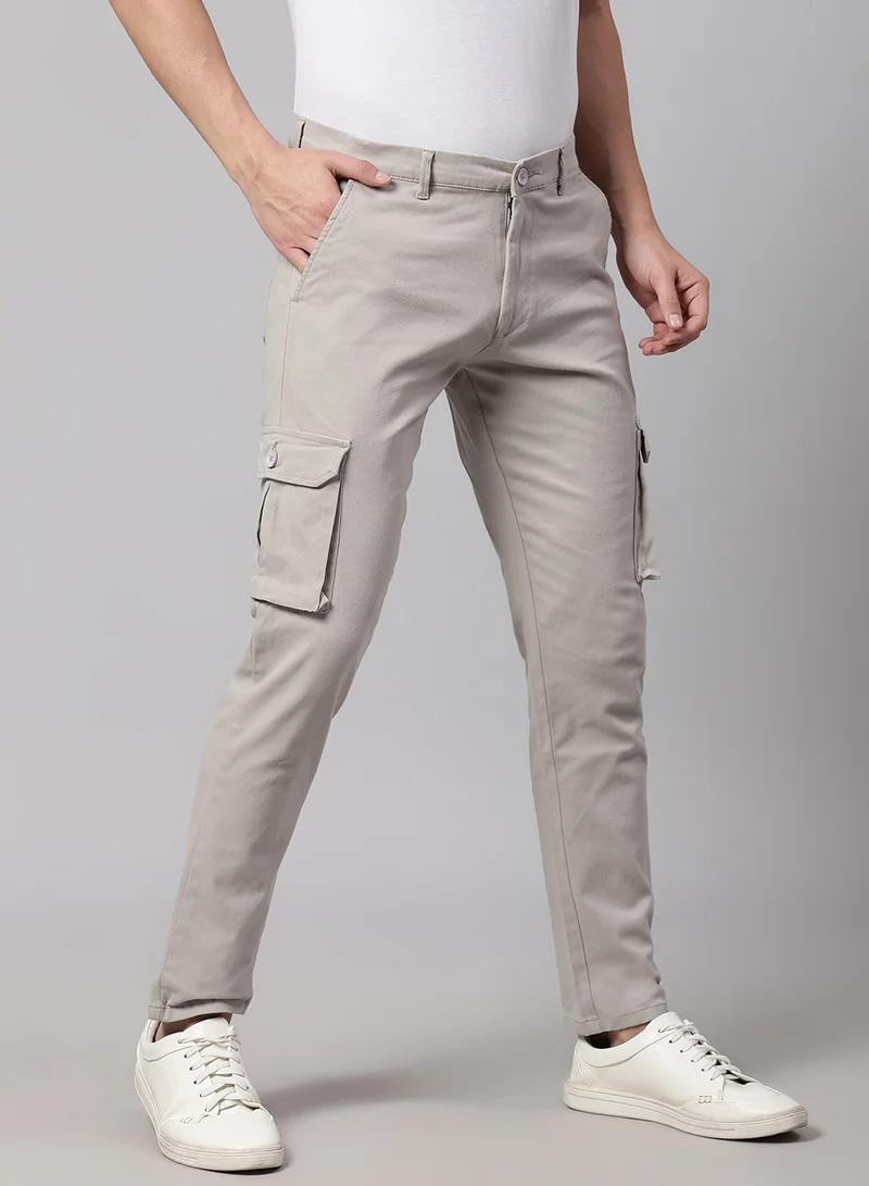 Dennis Lingo Men's Light Grey Tapered Fit Cotton Cargo Pants