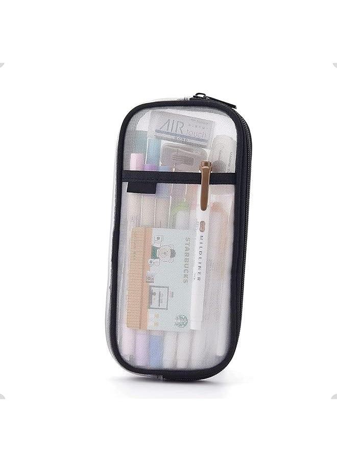 X spring Grid Mesh Pen Pencil Case Clear Mesh Pencil Pouch For Office Stationery Makeup Storage Clear Pencil Bag With Zipper Clear Pencil Case For Exams Multifonction Transparent Stationery Bag  - Image 1