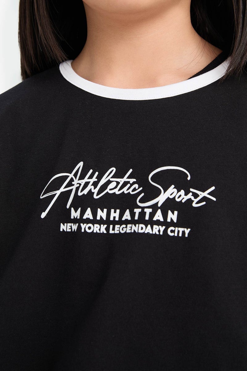 ديفاكتو فستان بناتي مضلع نص كم - Image 5