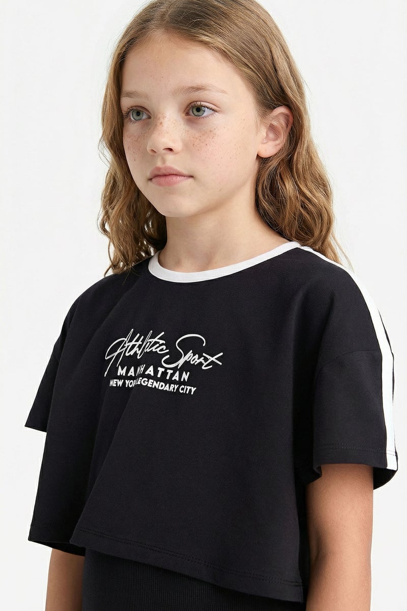 ديفاكتو فستان بناتي مضلع نص كم - Image 4