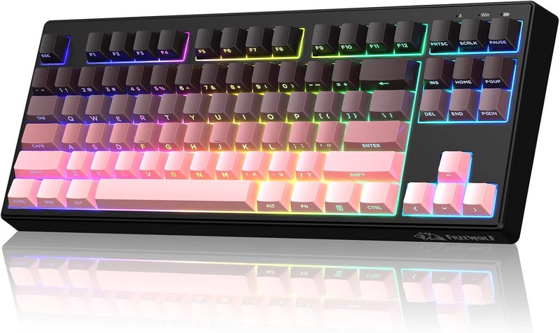 Free wolf FREEWOLF M87V2 Wireless Gaming Keyboard, Tri-Mode BT/2.4G/Wired, Quiet & Gentle, 4000mAh, Side Print Keycaps, QWERTY US, Anti-Ghosting, 16M RGB, for Mac/Win - Image 1