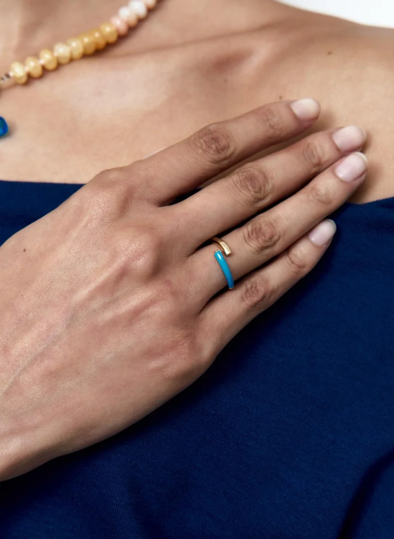 Open ring w/enamel aquamarine