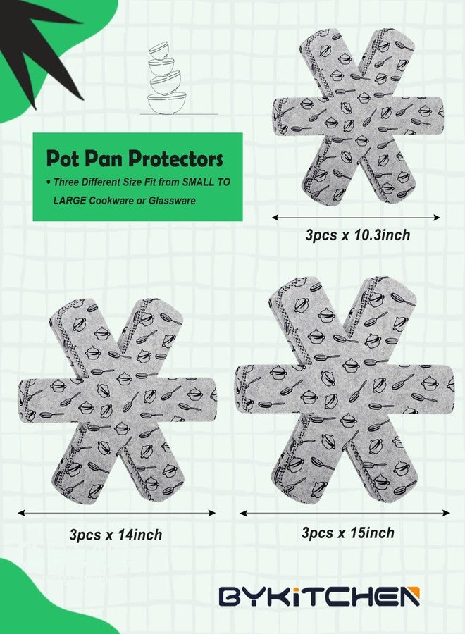 BYKITCHEN واقيات أواني الطبخ من BYKITCHEN، مجموعة من 9 قطع و3 أحجام، فواصل وأدراج من اللباد لتوفير المساحة، واقيات أواني للتكديس وحماية أدوات الطبخ الخاصة بك - Image 3
