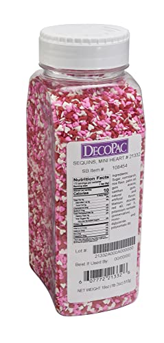 DECOPAC Valentine's Day Quins, 18oz, Fancy Sprinkles In Heart Shapes, Candy Sprinkles in Handheld Container, Edible Sprinkles For Celebration Cakes, Cupcakes, Cookies - Image 1