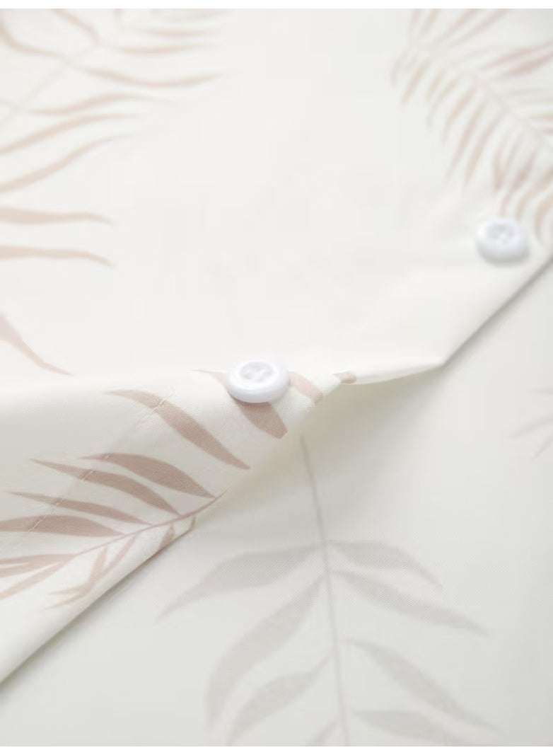 Men'S Casual Two-Piece Summer Outfit - Leaf Print Button-Up Shirt with Drawstring Shorts, Light Brown and White, Polyester, Relaxed Fit, Perfect for Beach or Casual Attire, Beach Attire|Tropical Print|Polyester Fabric - Image 4