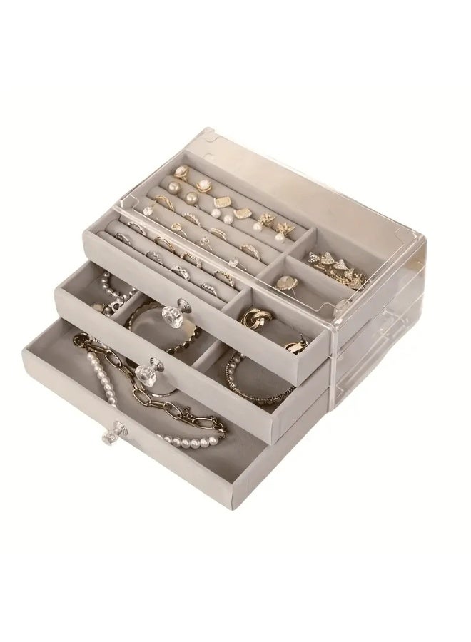"Elegant 3-Tier Jewelry Organizer Box with Clear Lid - Adjustable Compartments for Earrings, Rings, Necklaces & Watches | Dustproof, Scratch-Resistant & Space-Saving Design (Black)" - Image 1