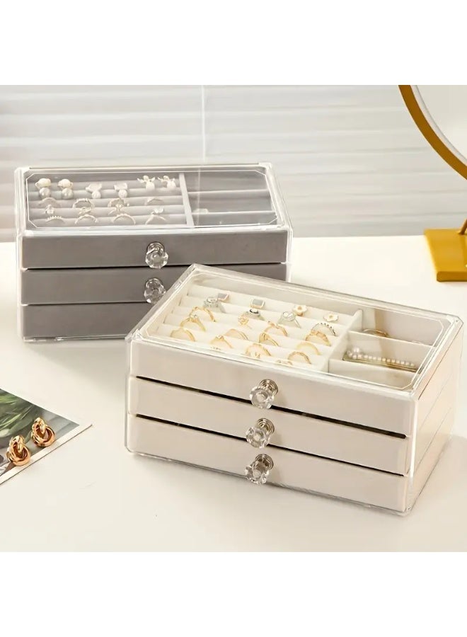 "Elegant 3-Tier Jewelry Organizer Box with Clear Lid - Adjustable Compartments for Earrings, Rings, Necklaces & Watches | Dustproof, Scratch-Resistant & Space-Saving Design (Black)" - Image 5