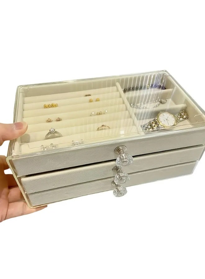 "Elegant 3-Tier Jewelry Organizer Box with Clear Lid - Adjustable Compartments for Earrings, Rings, Necklaces & Watches | Dustproof, Scratch-Resistant & Space-Saving Design (Black)" - Image 3