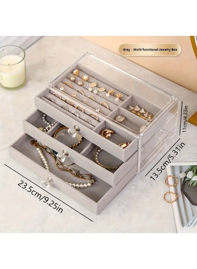 "Elegant 3-Tier Jewelry Organizer Box with Clear Lid - Adjustable Compartments for Earrings, Rings, Necklaces & Watches | Dustproof, Scratch-Resistant & Space-Saving Design (Black)" - Image 4