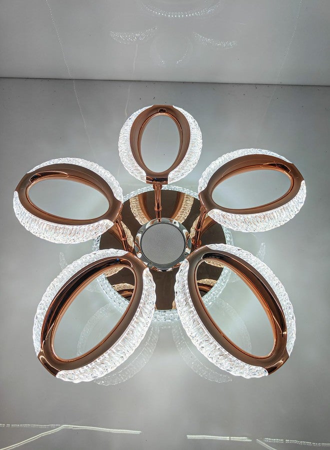swanart مصباح سقف أنيق من سوانارت بلون ذهبي وردي بتقنية LED مع مكبر صوت بلوتوث مدمج وجهاز تحكم عن بعد - قابل للتعتيم، يُثبت على السطح، مناسب لغرف النوم والمعيشة والمطابخ - يُضفي أجواءً منزلية رائعة - Image 4
