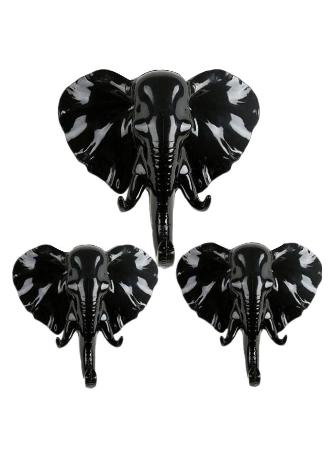 3-Piece Elephant Head Decorative Hook Set Black - Image 1